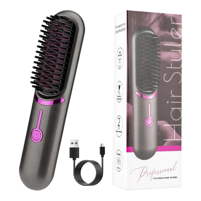 GlamGo – Cordless Straightening Brush for Effortless Travel Styling