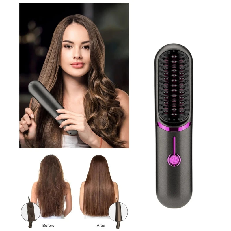 GlamGo – Cordless Straightening Brush for Effortless Travel Styling