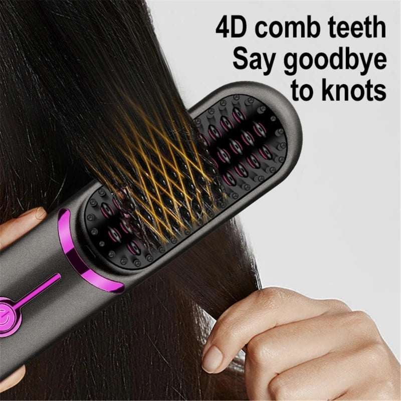 GlamGo – Cordless Straightening Brush for Effortless Travel Styling